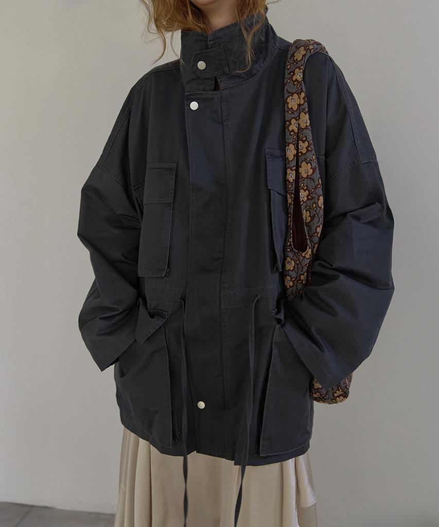 LONQUE High Neck Washed Work Jacket (Charcoal)