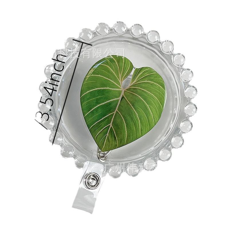 Acrylic Plant Leaf Cute Nurse Badge Reels Heavy Duty Retractable 360 Alligator Clip ID Holder For Student Doctor