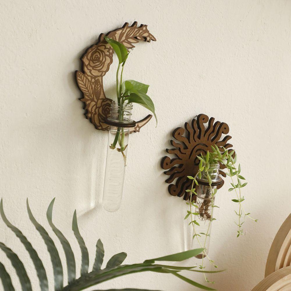 With Pipes Sun Moon Wall Planters Wall-Mounted Wall Hanging Holder Wooden Plant Fram Kitchen