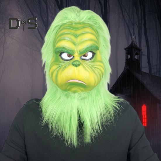 Christmas Face Cushion Realistic Latex Green Head Cover Santa Claus Cosplay Costume Christmas Party Accessories for Adults Teens