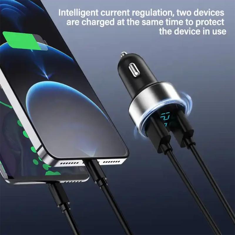 Мини автомобильное зарядное устройство с двумя портами USB, быстрое зарядное устройство, светодиодный цифровой дисплей, 3,1 А, портативное интеллектуальное быстрое зарядное устройство для мобильного телефона
