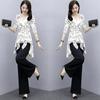 Women's Suit Casual Summer Two Piece Set Fashion Wide Leg Long Pant Half Sleeve Top Korean Style Printed Office Outfits