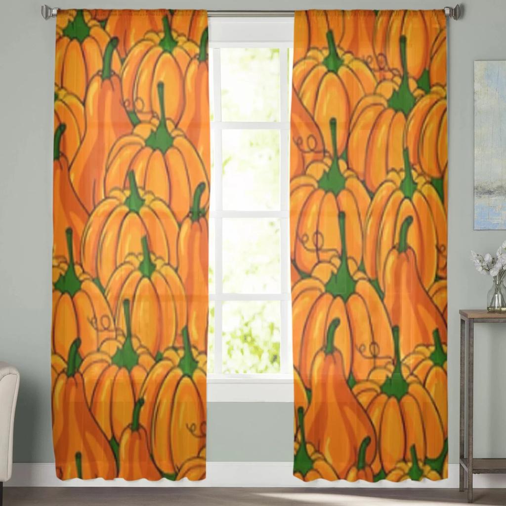 Прозрачные шторы в мультяшном стиле тыквы для гостиной, спальни, кухни, тюлевые занавески, декоративные прозрачные панели для дома