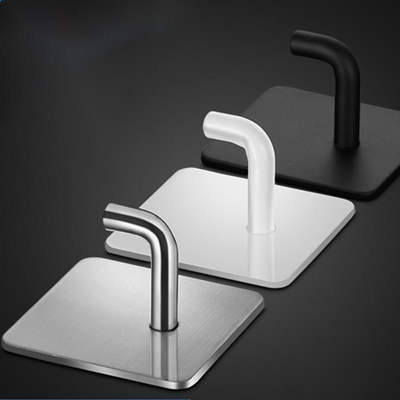 Крючки из нержавеющей стали без сверления, настенные подвесы, не оставляющие следов, крючки с сильным клеем, настенные полки, крючки для одежды за дверями ванной комнаты