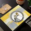 4PC Linen Placemats, Modern Abstract Art Design in Grey, White, and Yellow, Woven Rectangular Table Mats for Home