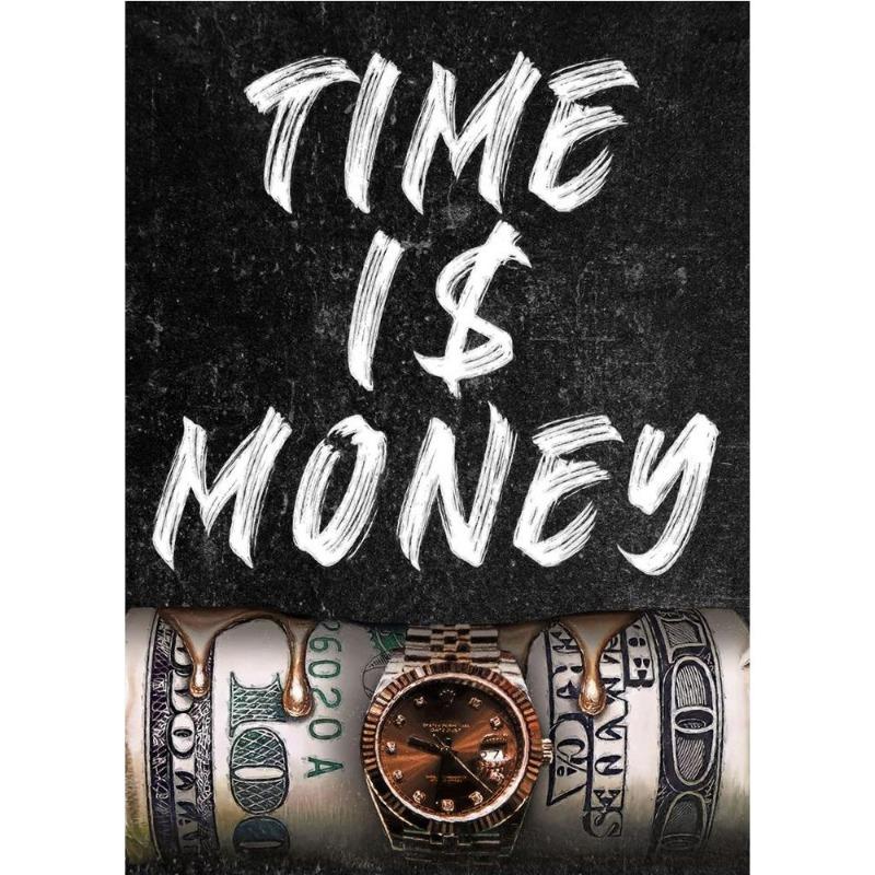 Время - деньги, не тратьте зря, мотивирующий роскошный постер, холст, картина, доллары, настенное искусство для офиса, декор для дома, печать, куадрос