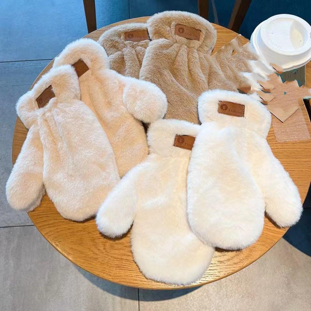 Velvet Winter Gloves Warm Letter Gloves New Plush Gloves  Women