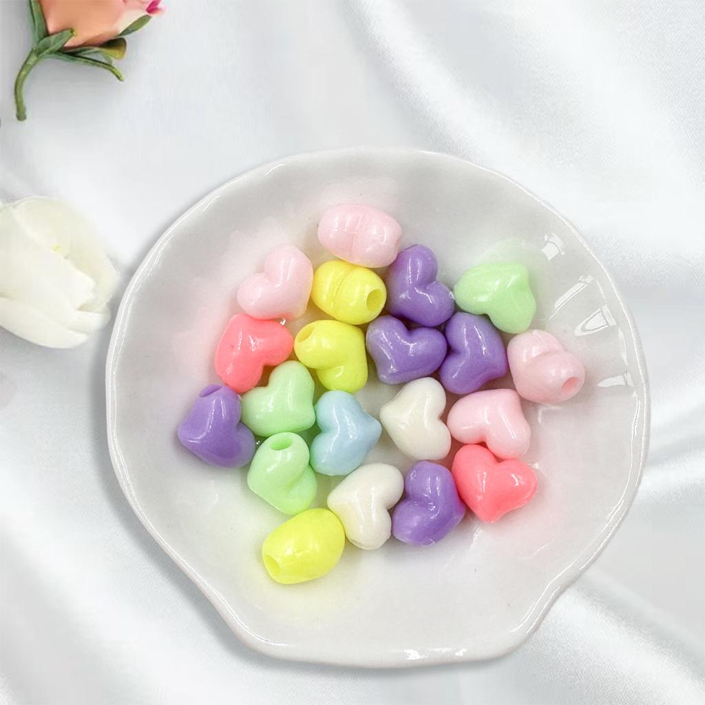 10*11.5mm 20PCS Bracelets Solid Color Fashion Heart Loose Beads for Jewelry Making DIY Necklace Accessories Acrylic Handmade Material Accessories