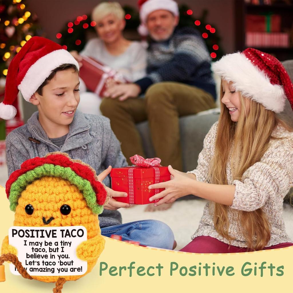 Crochet Inspirational Positive Support Taco Doll With Crad Home Room Decoration Funny Handmade Knitted Taco Desktop Ornament