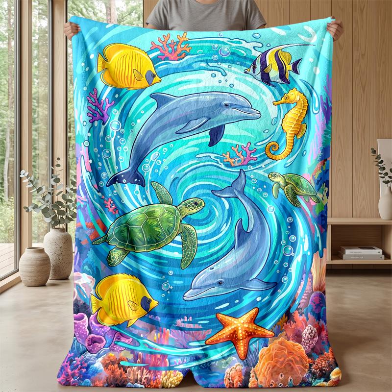Ocean Life Adventure 38 Theme blanket Lightweight Warm Flannel Blanket Decorative Throw Blanket for Home Decoration