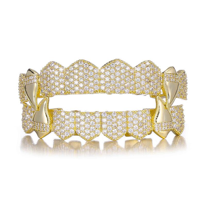 Htpwe Хип-хоп Полные зубы грилзы с камнями CZ Крышки Кубический цирконий Iced Out Микропаве Верхний и нижний Шарм Грилзы для мужчин женщин Циркон