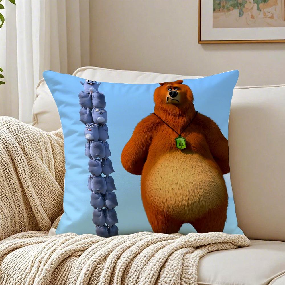 Cute Fun Cartoon GGrizzly And LLemmings Cushion Cover Linen Pillowcase Soft for Sofa Bed Home Room Decor