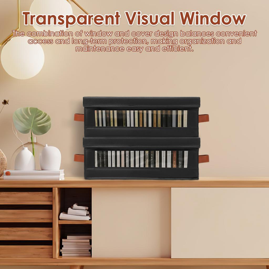 4Pcs DVD Storage Box Non Woven CD Container Box with Visible Window Lid and Handle Books Stationery Video Game Disk Organizer