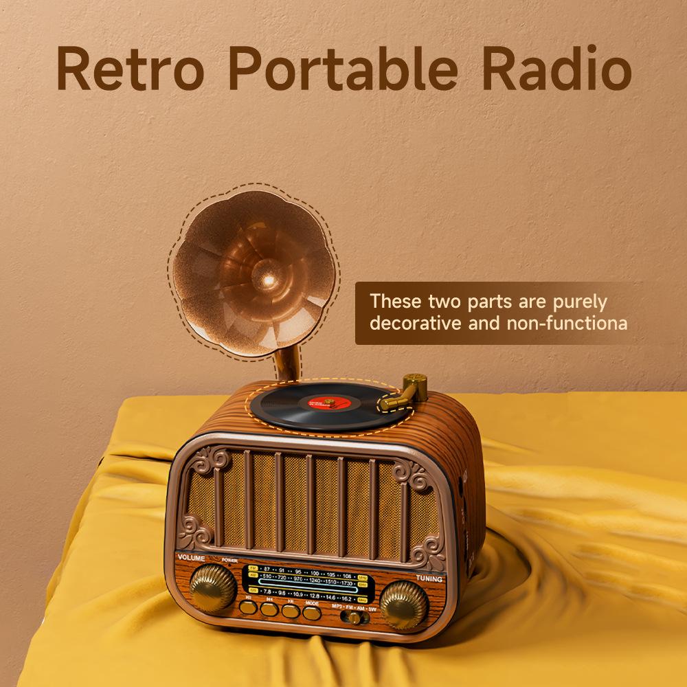 Ретро-портативная Bluetooth-колонка в стиле граммофона с FM/AM/SW радио.