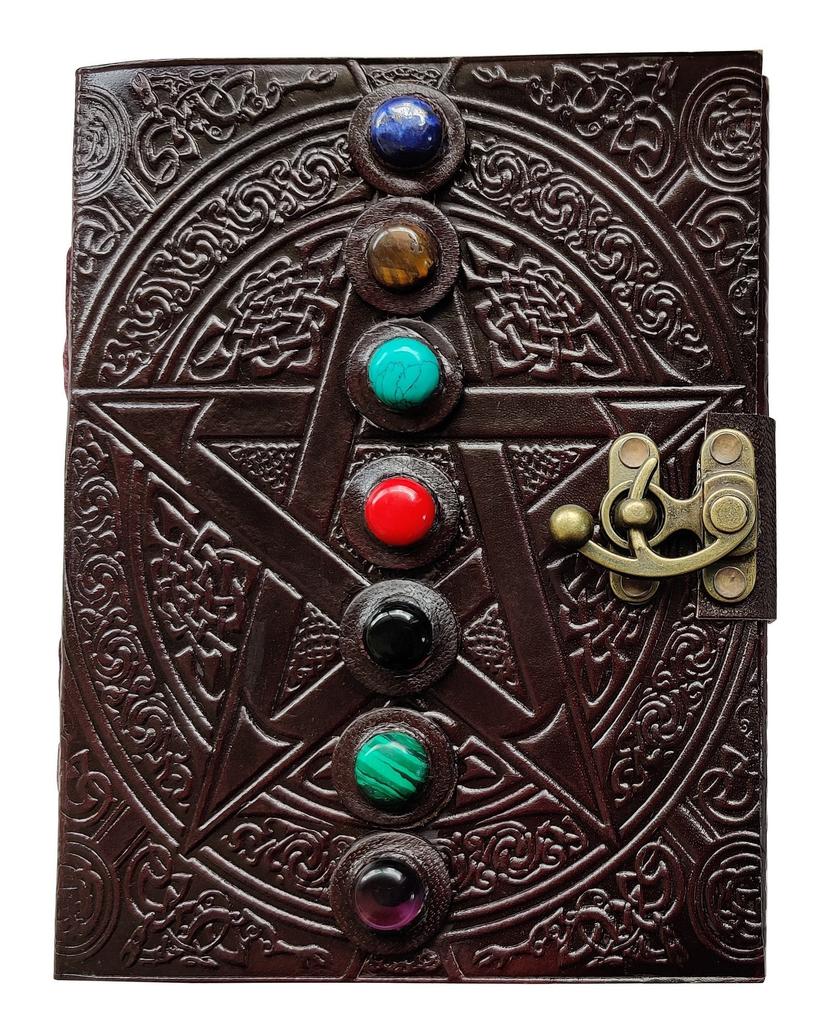 Leather Seven Stone Journal: Embossed Pentagram, Celtic Design