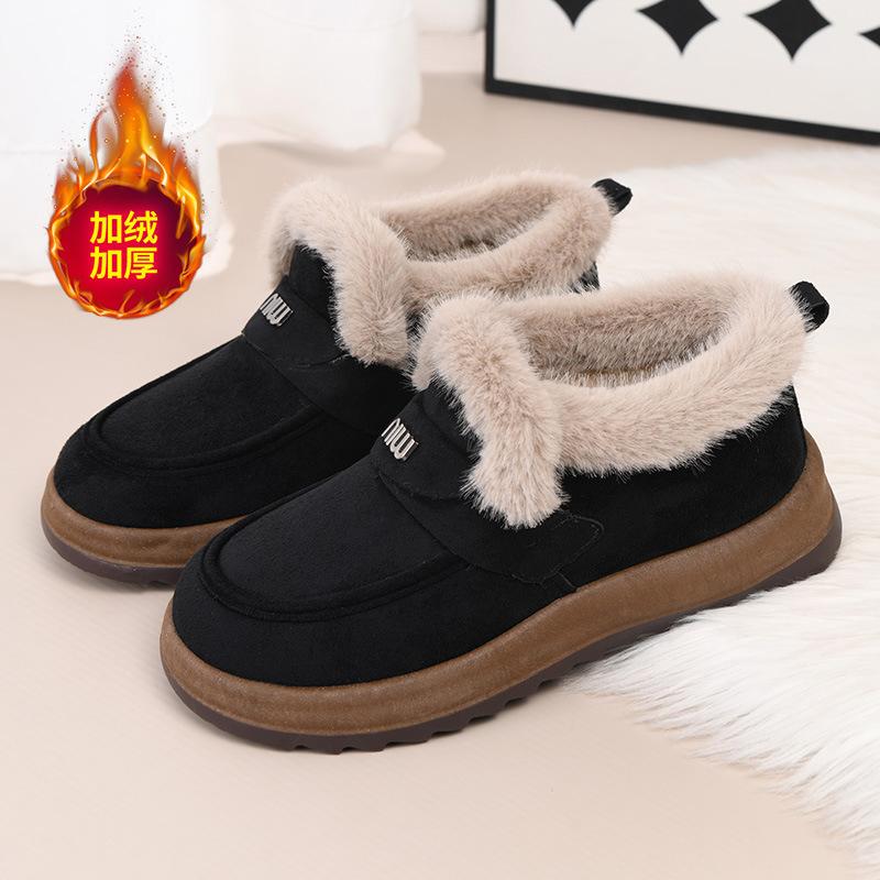 Cotton Shoes Women's Velvet Autumn and Winter New Snow Boots Maillard Women's Cotton Shoes Round Head Flat Bottom Casual