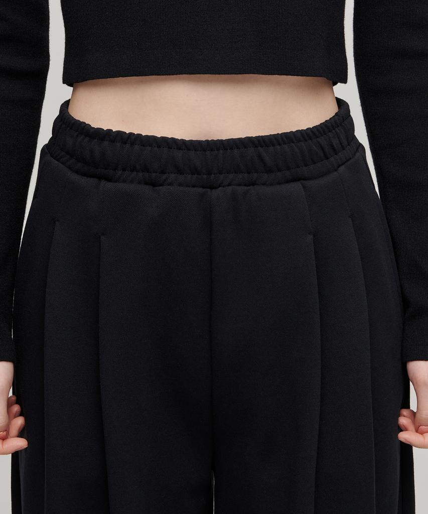 MUSINSA STANDARD WOMAN Женские широкие брюки-джоггеры из двустороннего трикотажа с двумя защипами [Черный]