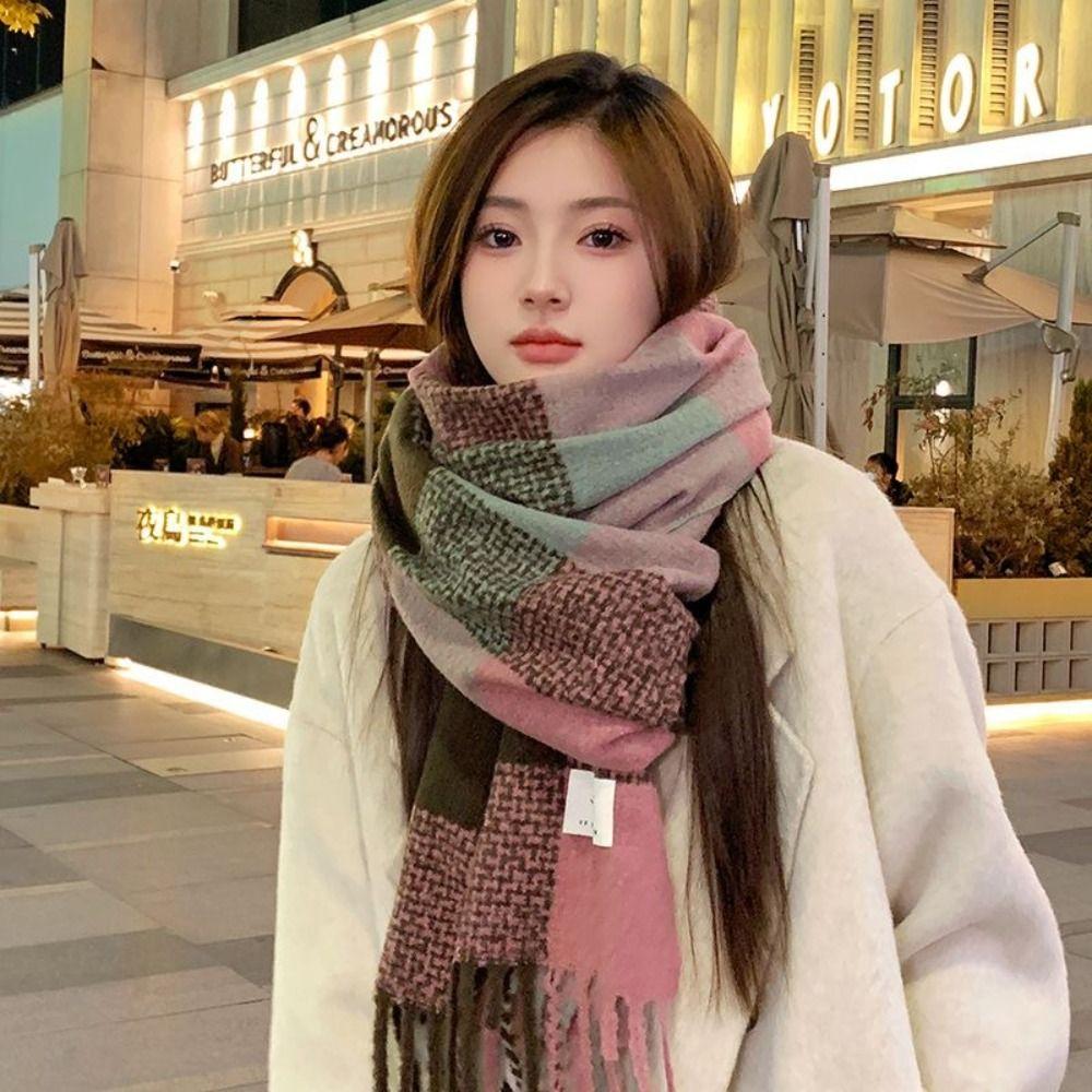 Korean Style Winter Cashmere Shawl Thickened Plaid Knitted Scarf Fashion   Women/Men