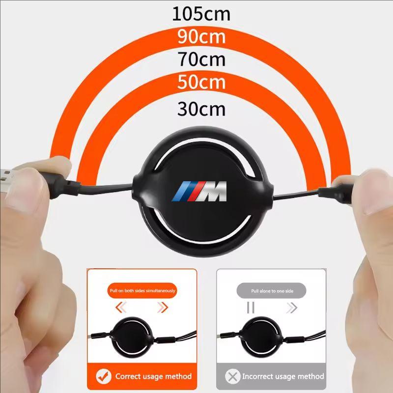 CTCE1 3 - in - 1 Retractable Multi - Charger Cable with Micro USB and Type - C For BMW X1 X2 X3 X5 X4 X6 F20 F10 F07 E70 E46 / Sticke