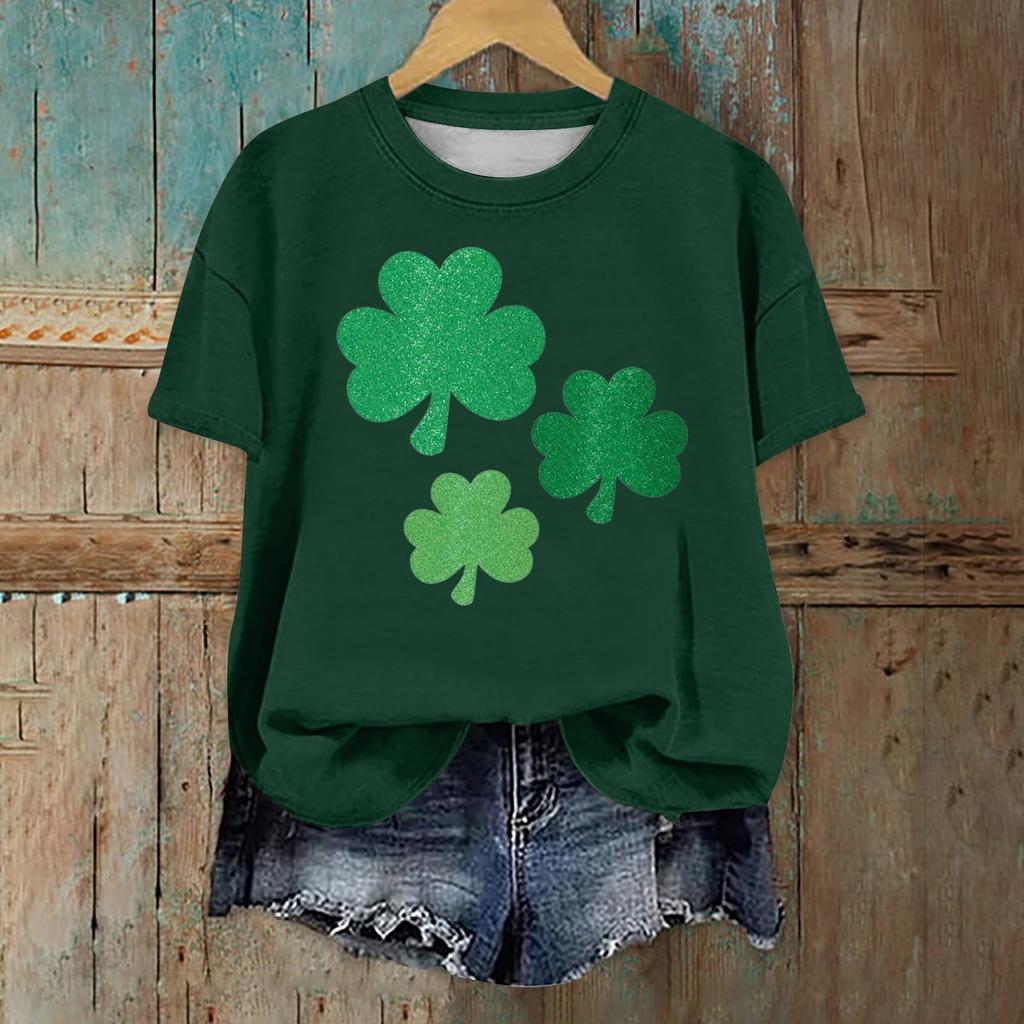 Женская мода повседневная с заниженной линией плеча короткая St. Футболка с круглым вырезом и принтом ко Дню Святого Патрика