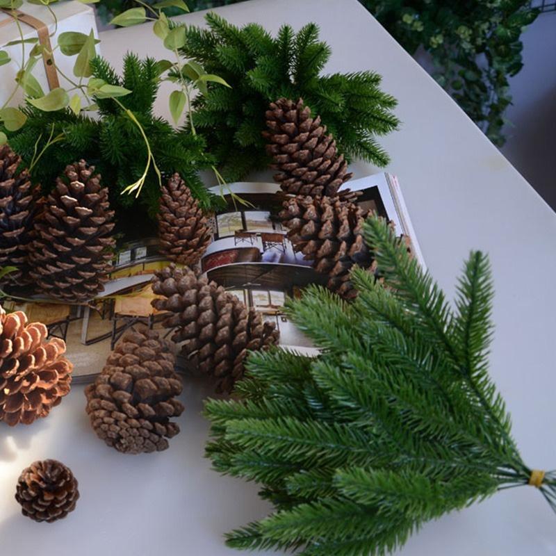 10pcs Artificial Plants Pine Branches Christmas Tree Accessories DIY New Year Party Decorations Xmas Ornaments KTY
