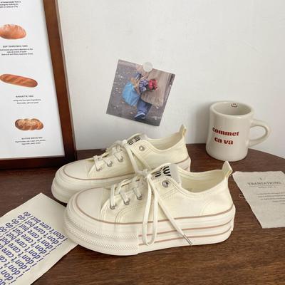 Кремово-желтые парусиновые туфли на платформе, женские тонкие летние новые трендовые нишевые туфли с круглым носком, дышащие, маленькие белые туфли