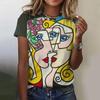 Summer Fashion Top Women 3d Floral T-Shirts Girls Face Painting Harajuku Colorful Beautiful Short Sleeve Tees Oversized Clothing
