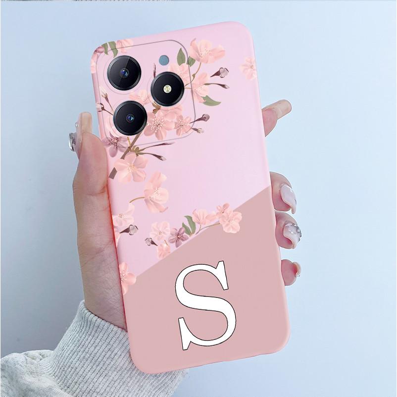 Милый Чехол с Цветочным Принтом для Realme C63 C61 Чехол из ТПУ для Realme Narzo N63 RMX3939 RMX3930 Мягкий Силикон Модный Чехол с Буквами