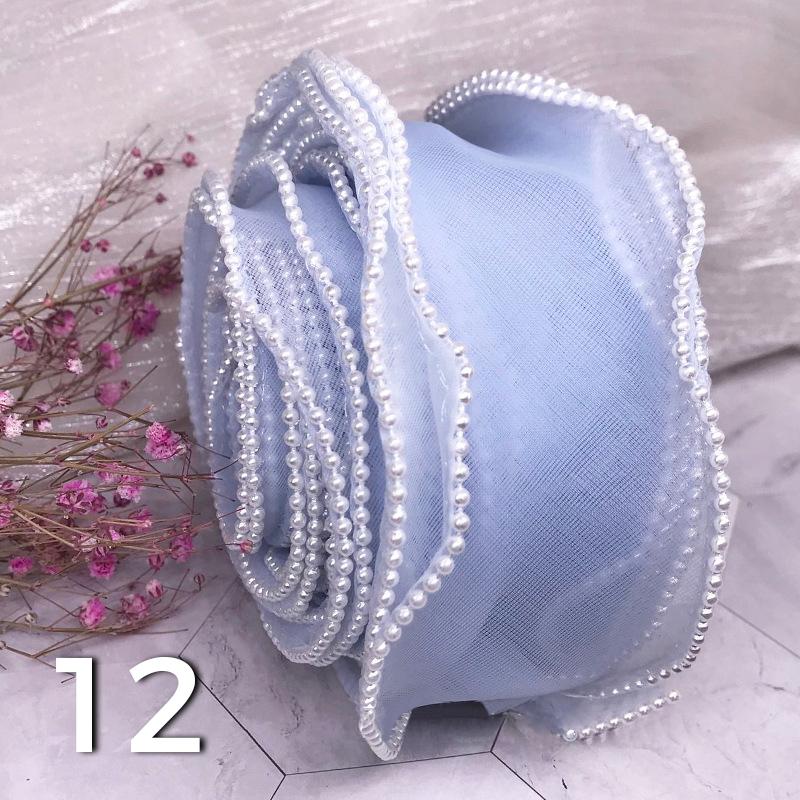 10 Yards Pearl Beads Wavy Edge Tulle Mesh Ribbon Trim DIY Clothing Dress Crafts Lace Fabric For Party Wedding Background Decor