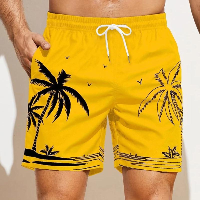 Мужские плавки с принтом кокосовой пальмы Board Shorts Средняя посадка Гавайский Бохо Повседневные