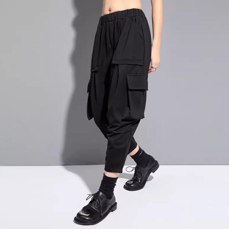 Черные хлопковые брюки-шаровары с высокой талией, большие винтажные повседневные свободные летние брюки-шаровары для женщин, брюки