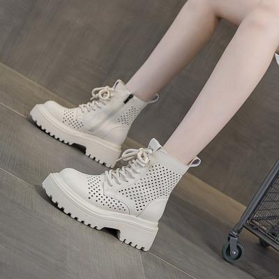 Модные ботинки 2025 лето кожаные перфорированные короткие ботинки рабочая обувь британский стиль повседневная мода универсальные женские ботинки