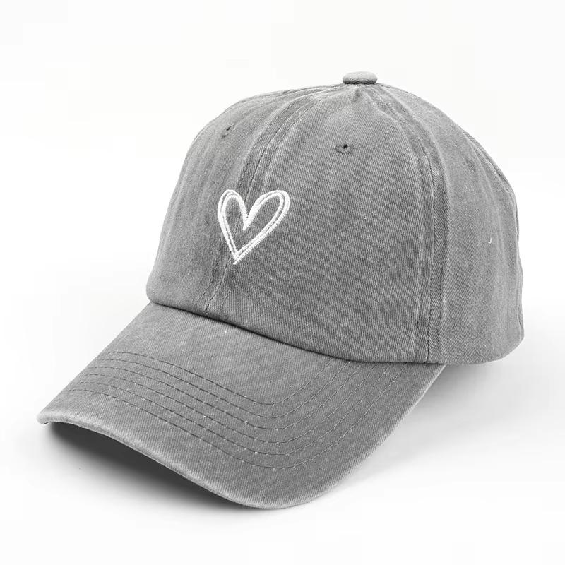 Versatile Peach Heart Embroidery Washed Old Spring And Summer Baseball Hat Women's Thin Couple Soft Top Cap Men's Tide