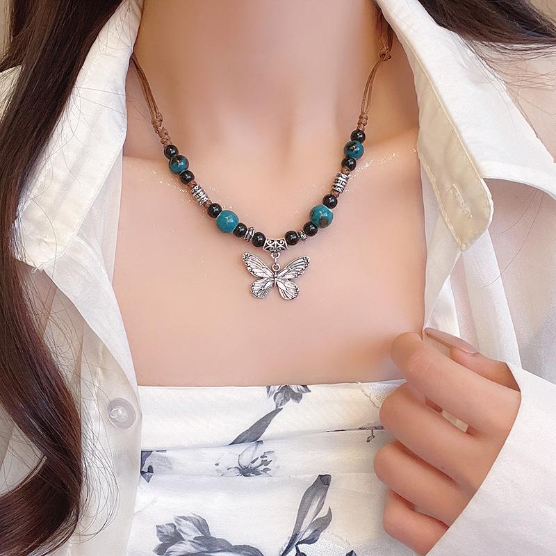New Retro Feather Necklace, Ethnic Style, Layered Bead, Collarbone Chain, Long Bohemian Accessory