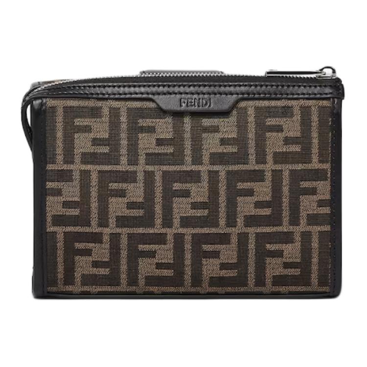 Fendi Baguette Logo Print Magnetic Closure Crossbody Bag Men crossbody bag Brown 7VA649ALWKF0L3T