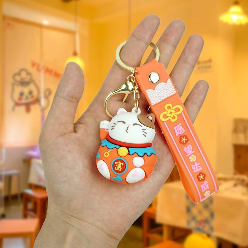 Очаровательный мультяшный брелок с котом удачи из ПВХ-резины, аксессуар для ключей автомобиля, милый шарм для сумки, подарок