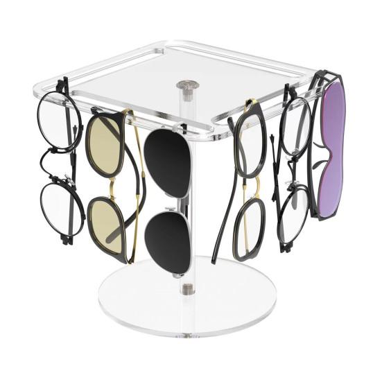 Вращающийся на 360 градусов органайзер для солнцезащитных очков, однослойный/двухслойный прозрачный акриловый стеллаж для хранения очков, экономящий место, прочный держатель для очков
