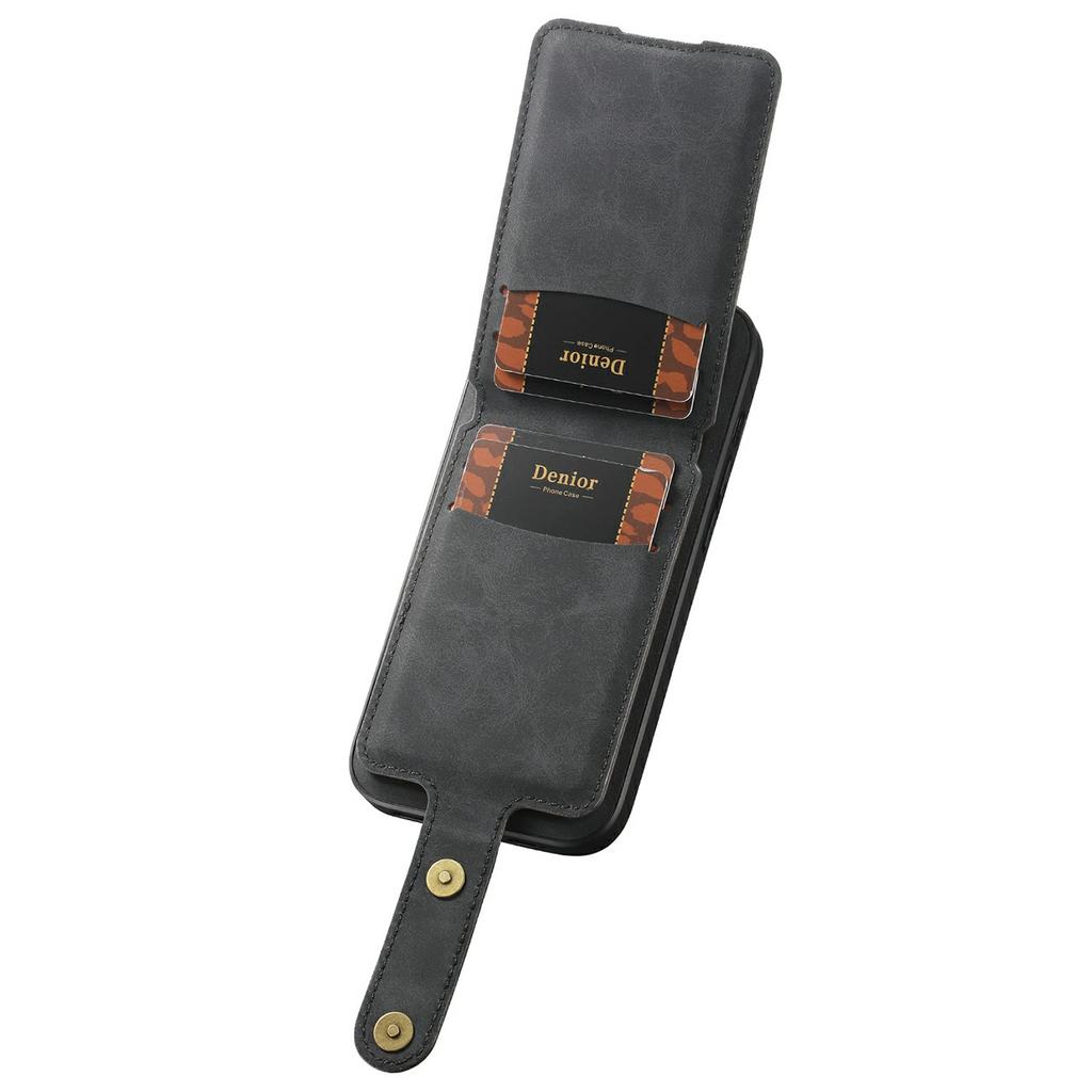 DENIOR D14 For iPhone 17 Pro Magnetic Case with Detachable Card Holder Kickstand PU+TPU+PC Phone Cover