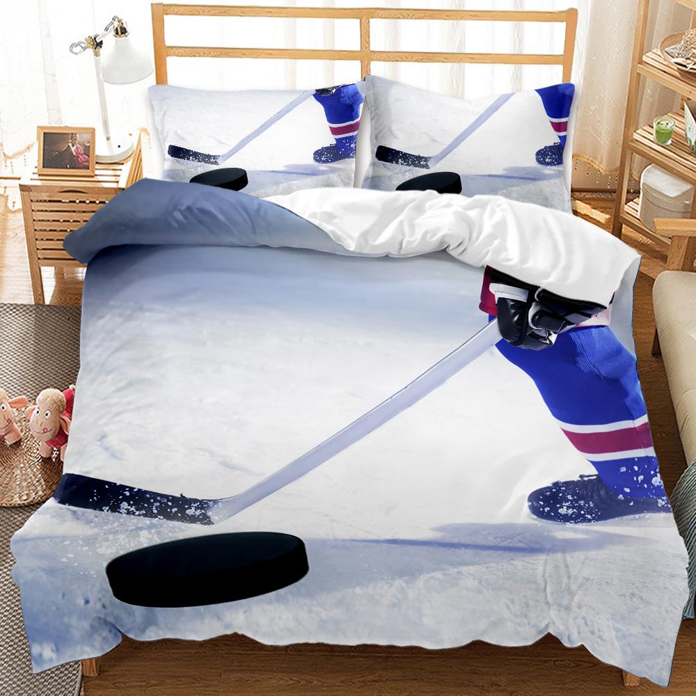 Ice Hockey Duvet Cover Twin Hockey Sports Player Bedding Set Winter Extreme Sports Game Comforter Cover Set Sports Arena Bedding