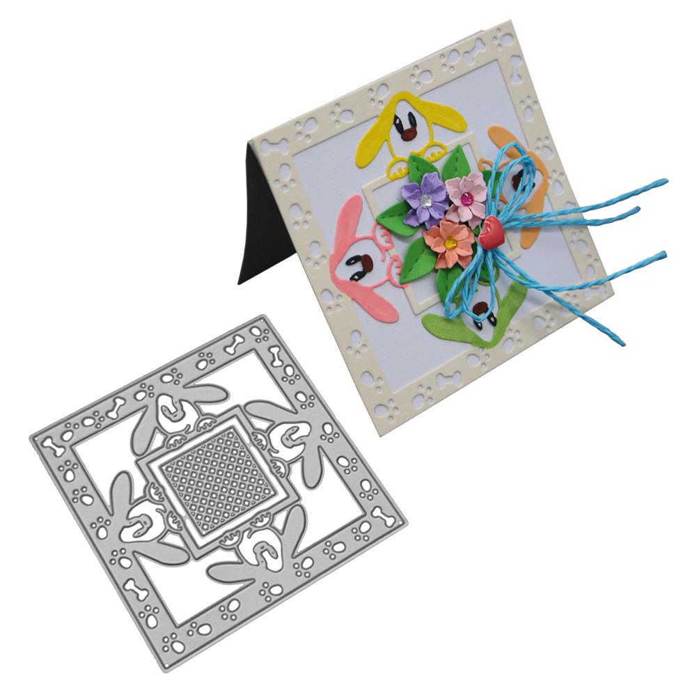 Square Frame with 4 Puppies Frame Metal Silvery Stencil Embossing Cutting Dies For Diy Scrapbooking Paper Album Cards Making