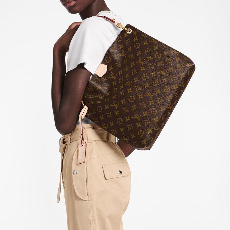 Louis Vuitton Изящная сумка-тоут из покрытого холста с кожаными ручками, маленькая, женская, коричневая, M43701