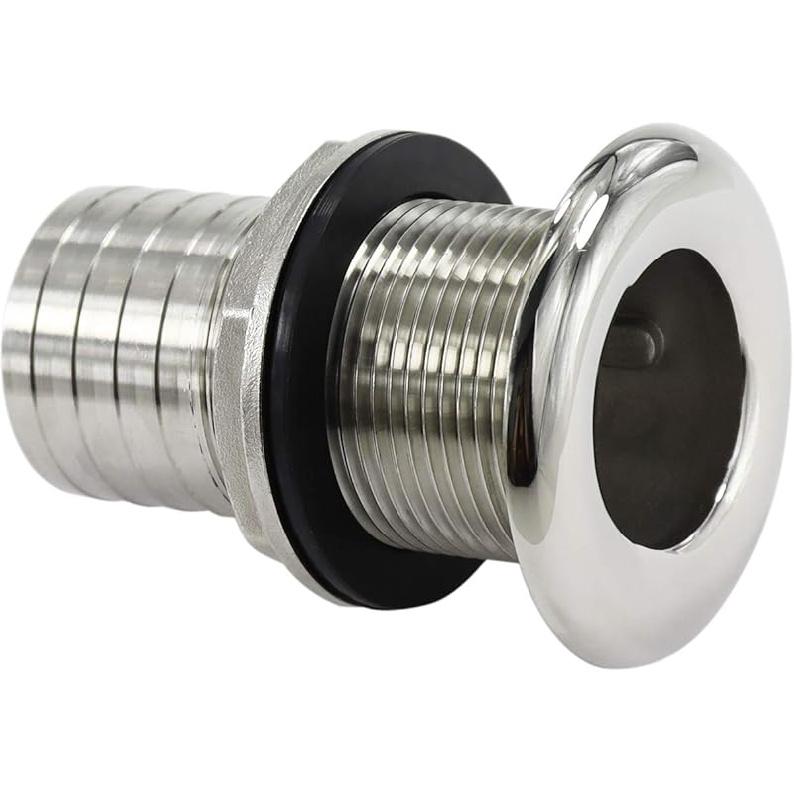 keehui 316 Stainless Steel Durable Combo Stainless Steel Thru-Hull Fitting w/Nut with Custom Gasket Boat Plumbing Fittings for Boats, Yachts, Marine