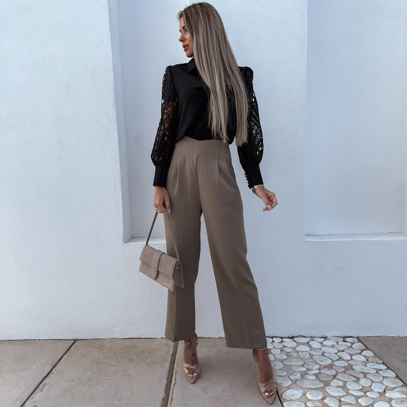 Womens Elegant V Neck Long Sleeve Blouse Shirt Floral Lace Patchwork Lady Tops