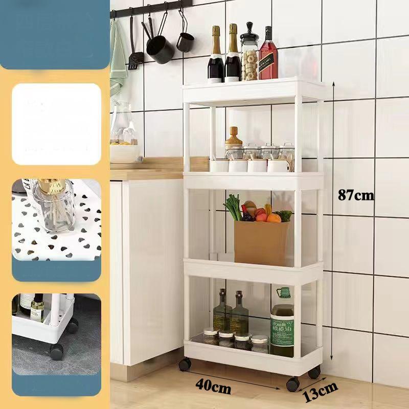 Тележка для хранения, многофункциональная, большая вместимость, экономия места, 3/4-уровневая передвижная напольная передвижная вертикальная полка для хранения для кухни
