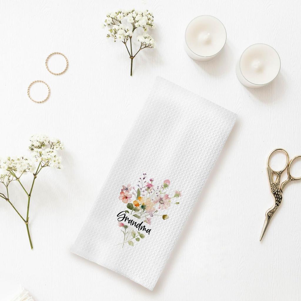 Grandma Flower Floral Kitchen Towels,Wildflower,Hand Towels,Gifts for Grandma Grandmother,16x24 Inch