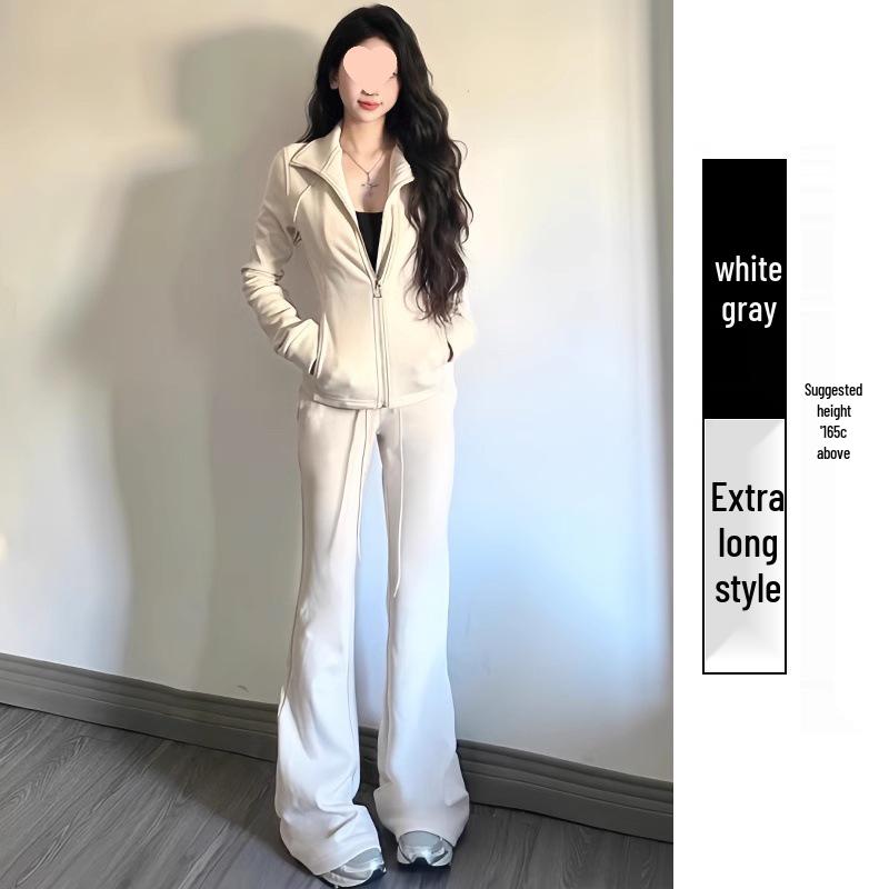 High-Waisted Gray Micro-Flared Women's Sweatpants with Fleece Lining for Spring/Autumn 2025