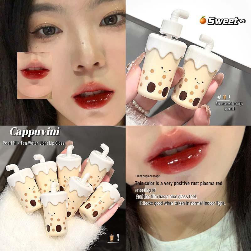 CAPPVINI Глянцевая глазурь для губ "Жемчужный молочный чай" - Милая, Доступная Помада для Студенческой Вечеринки