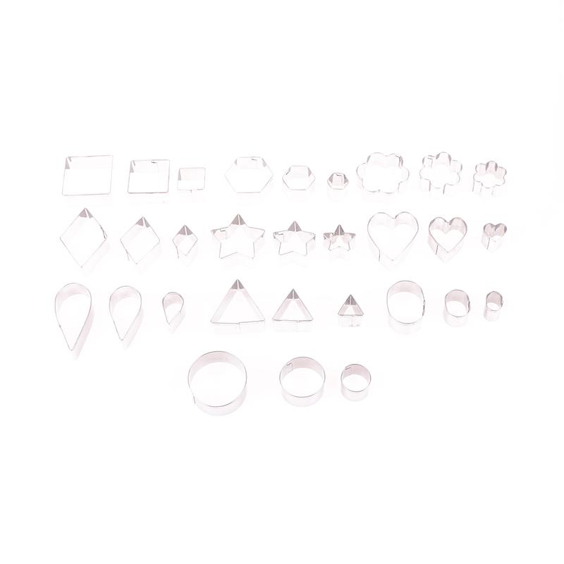30Pcs/Box Stainless Steel Sugar Biscuit Press Stamp Embosser Cookie Cutter Diy Fondant Cake Mold Pastry Decor Baking Accesories