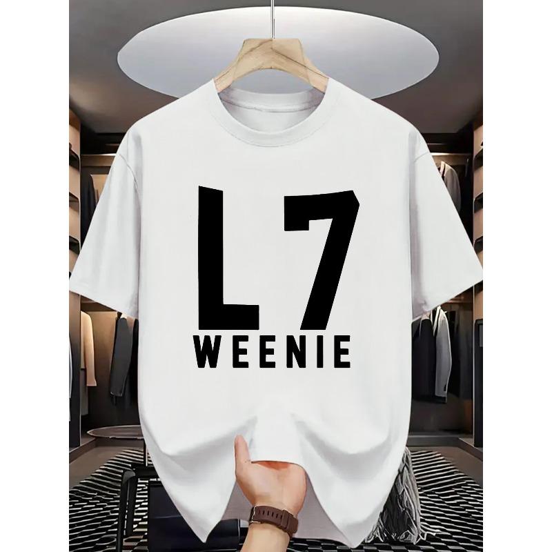 Мужская повседневная футболка с принтом - 'L7 WEENIE', Классический крой, Летняя футболка, Можно стирать в машине, Повседневная уличная одежда, Минималистичная футболка, Повседневная
