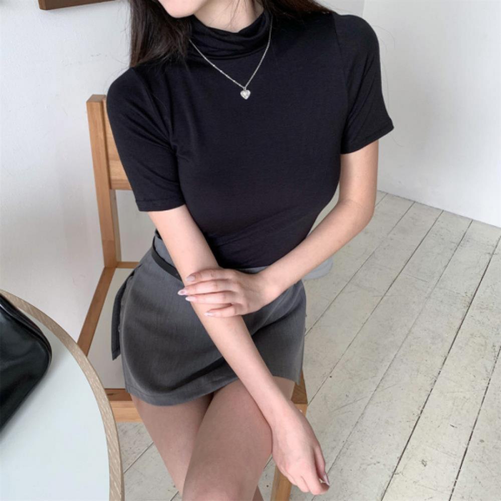 New ArrivalS Open Run Women S Rayon Spandex Mock Neck baSic ShorT Sleeve T ShirT